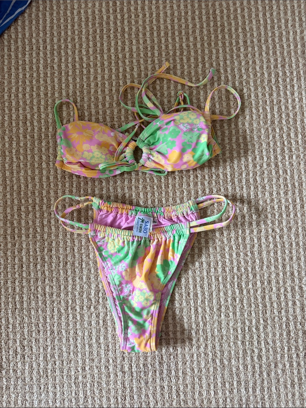 Sabo Skirt Floral Bikini Set in Pink, Green & Yellow
